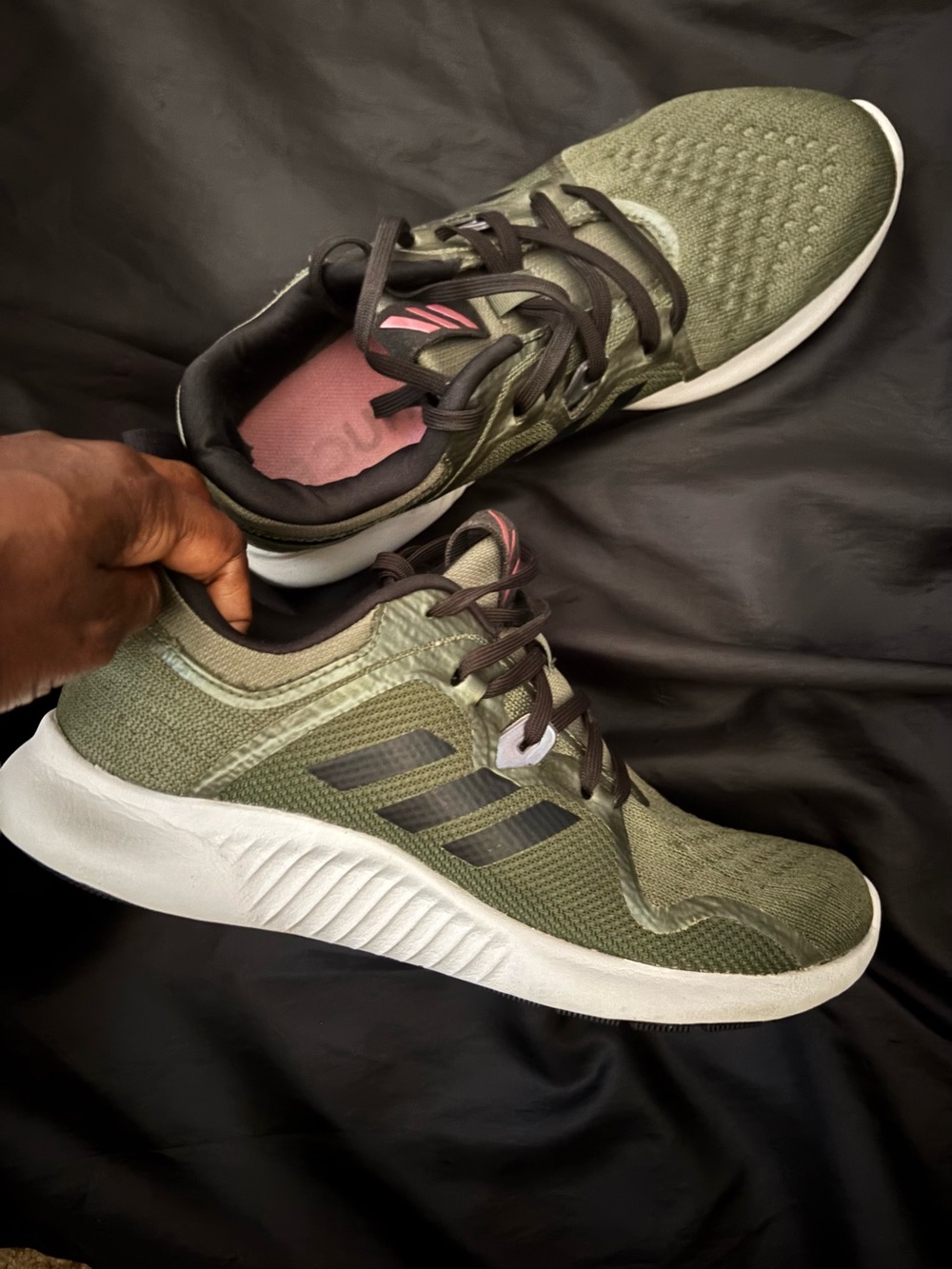 adidas Olive Green Athletic Sneakers with White Sole and Black Accents